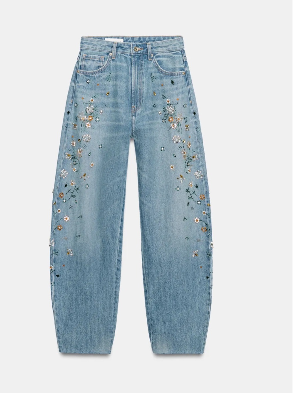 ZARA TRF HIGH RISE EMBROIDERED BARREL JEANS